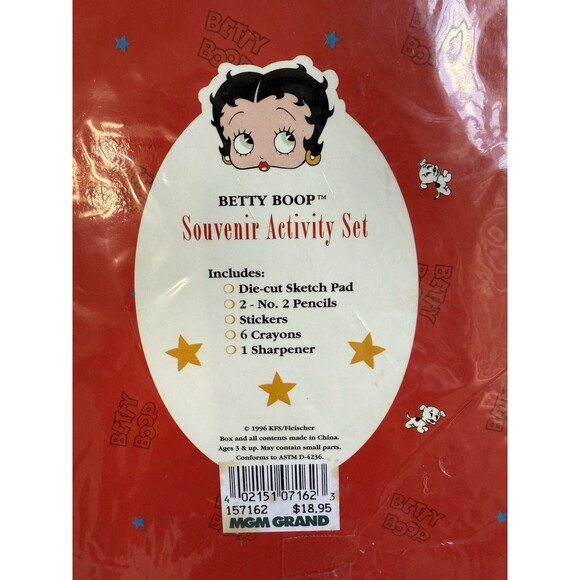 VINTAGE Betty Boop Souvenir Set Sketch pad pencil stickers crayons sharpener ‘96 - Picture 3 of 7